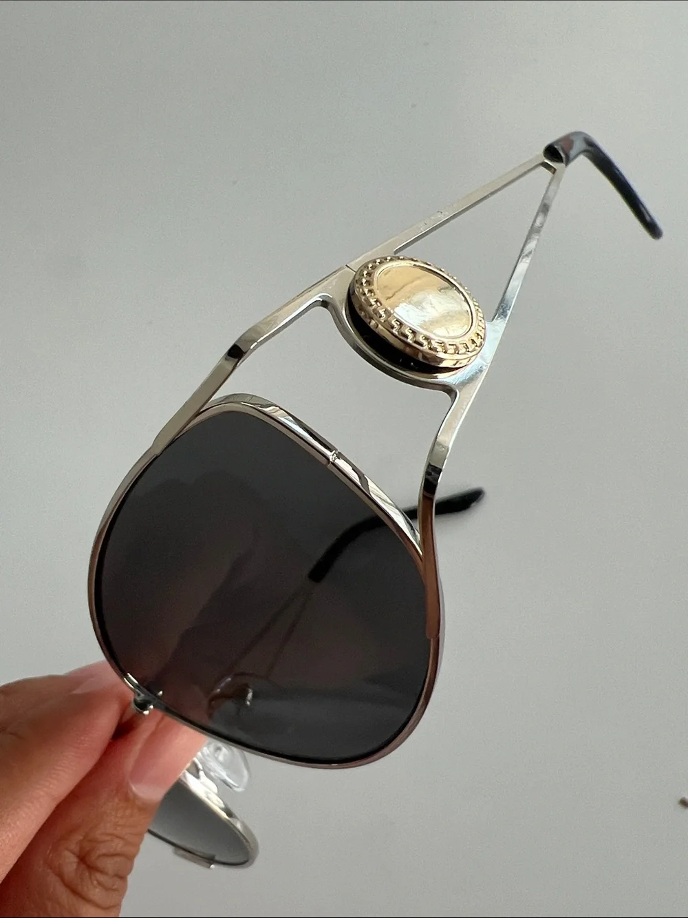 Men's Silver-Frame Sunglasses with Black Lenses